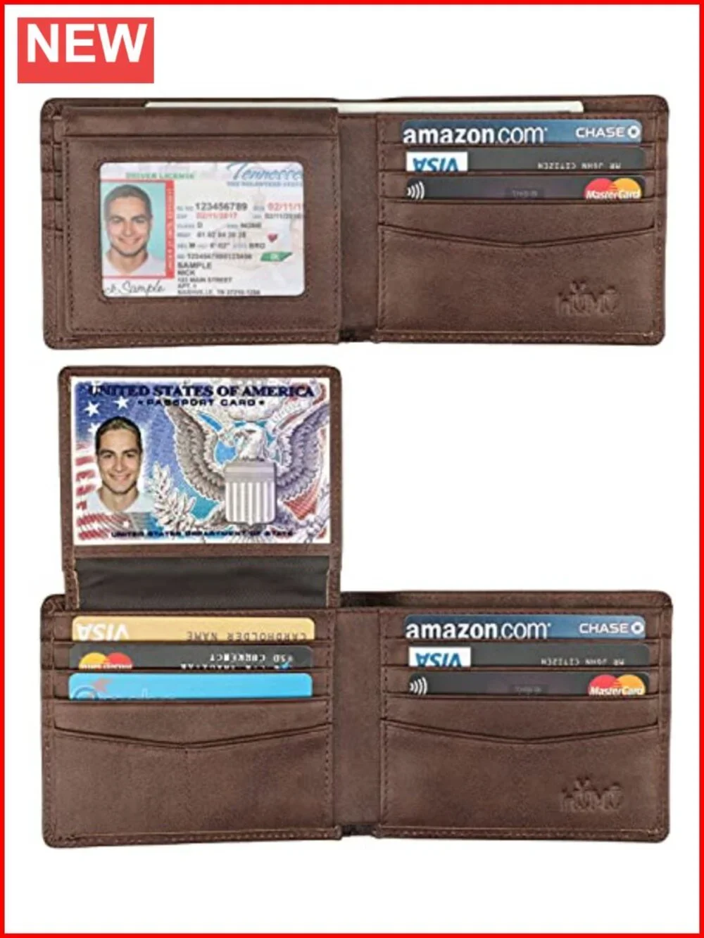 Genuine Leather RFID Blocking Bifold Wallet with 2 ID Windows